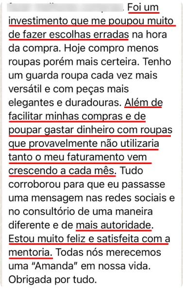 Depoimento L – cliente e depoimento de consultoria de imagem Amanda Souza